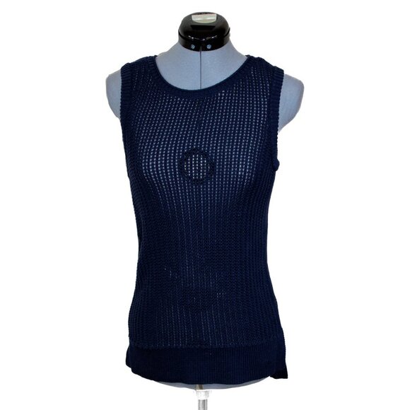 ATHLETA Womens Small Navy Sleeveless Top Mesh Knit Sporty Mesh Yoga Comfy - Picture 1 of 4